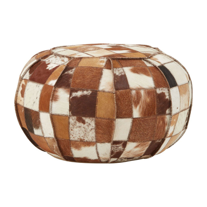 Multicoloured Cowhide Leather Patchwork Pouffe - The Furniture Mega Store 