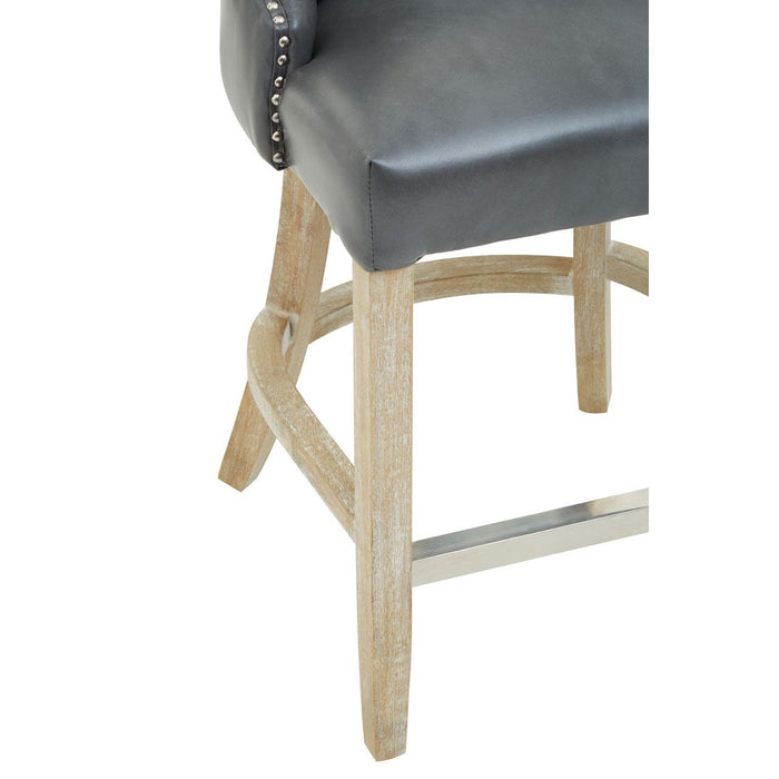Hevea Low Back Bar Stool - Grey Leather - The Furniture Mega Store 