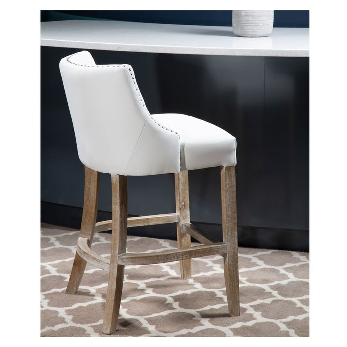 Hevea Low Back Bar Stool - White Leather - The Furniture Mega Store 