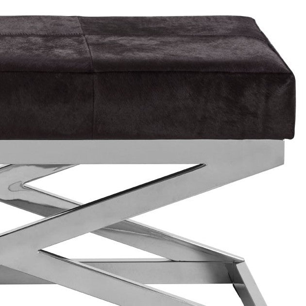 Townhouse Genuine Leather & Stainless Steel Cross Base Bench - The Furniture Mega Store 