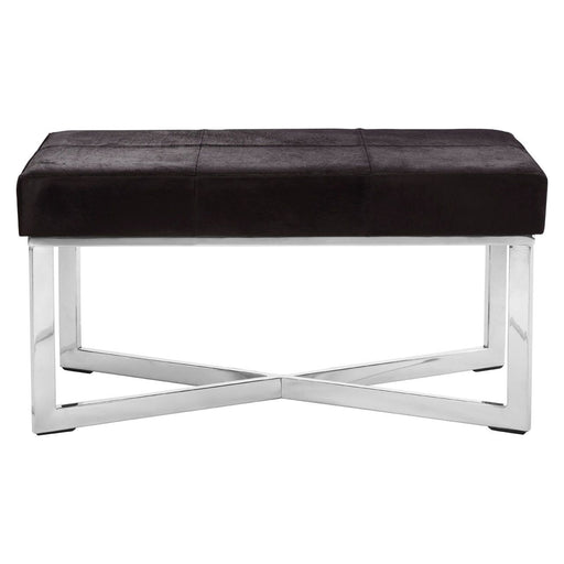 Townhouse Genuine Black Leather & Stainless Steel Base Bench - The Furniture Mega Store 