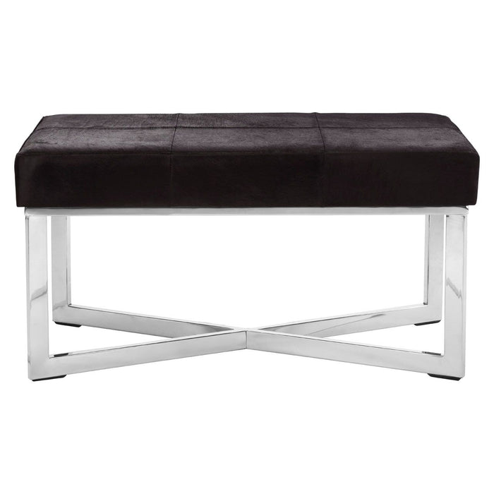 Townhouse Genuine Black Leather & Stainless Steel Base Bench - The Furniture Mega Store 