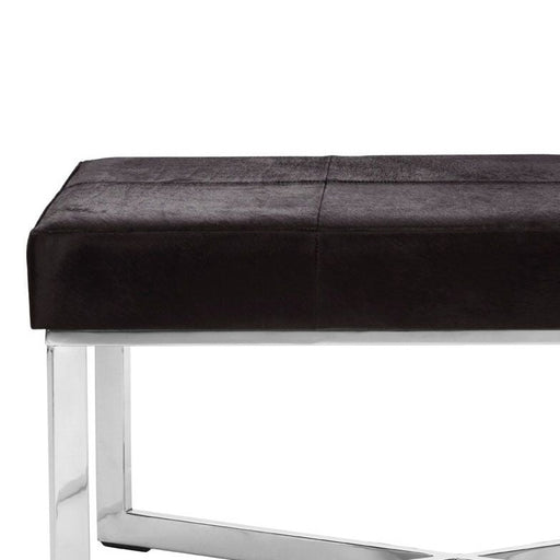 Townhouse Genuine Black Leather & Stainless Steel Base Bench - The Furniture Mega Store 