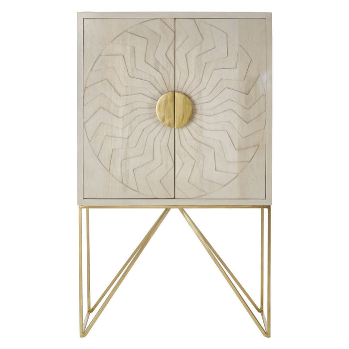 Sadras White Wash Carved Detail Cabinet - The Furniture Mega Store 