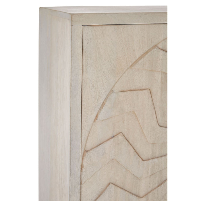 Sadras White Wash Carved Detail Cabinet - The Furniture Mega Store 