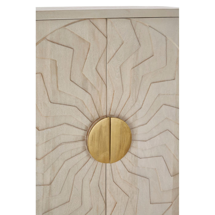 Sadras White Wash Carved Detail Cabinet - The Furniture Mega Store 