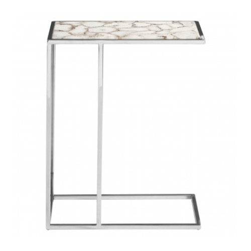 Vita White & Silver Agate Side Table - The Furniture Mega Store 