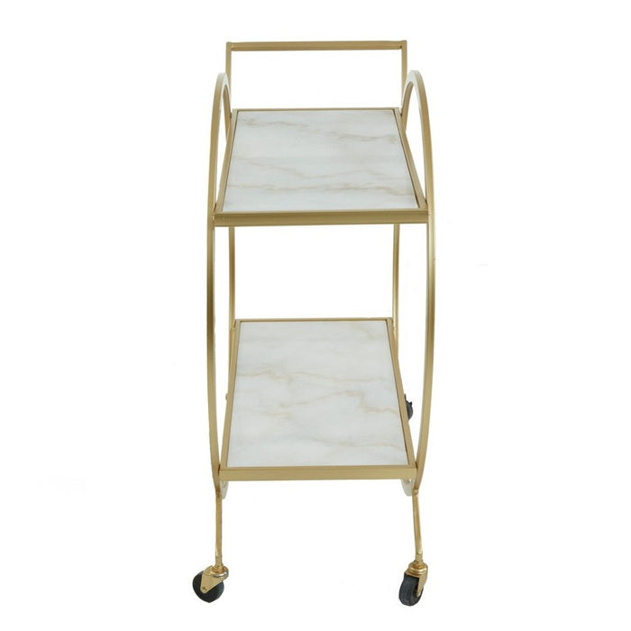 White Marble & Gold Round 2 Tier Drinks Trolley - The Furniture Mega Store 