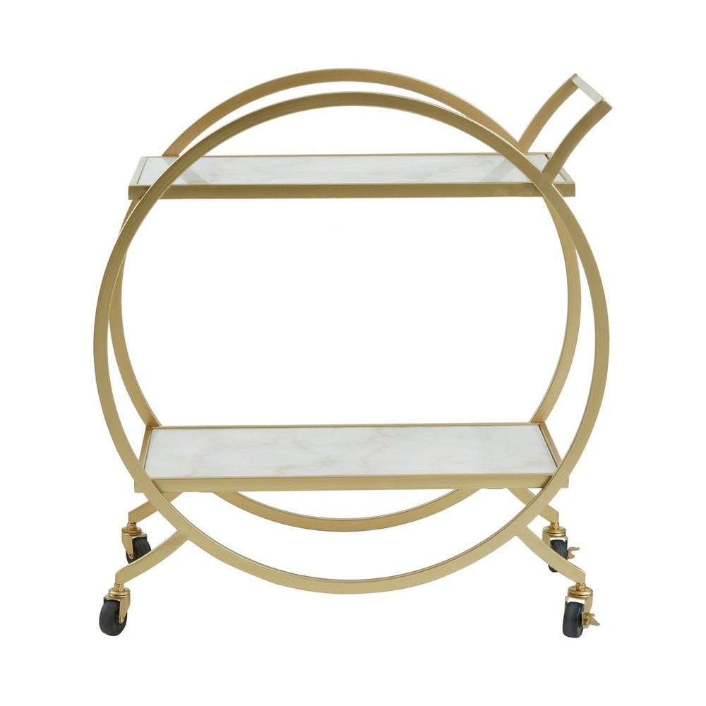 White Marble & Gold Round 2 Tier Drinks Trolley - The Furniture Mega Store 