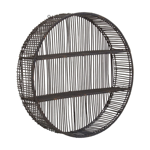 Large Black Rattan Circular Wall Shelf - 60cm - The Furniture Mega Store 