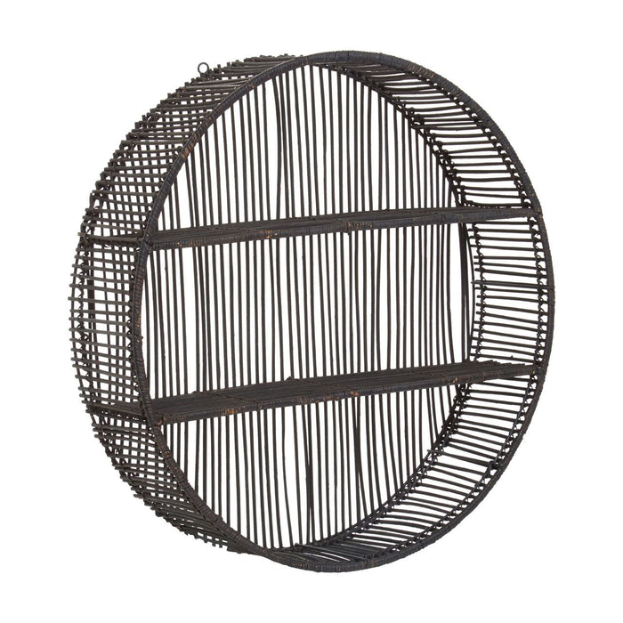 Large Black Rattan Circular Wall Shelf - 60cm - The Furniture Mega Store 