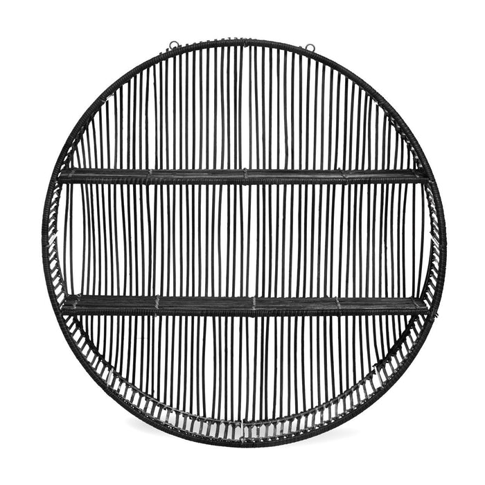 Large Black Rattan Circular Wall Shelf - 60cm - The Furniture Mega Store 