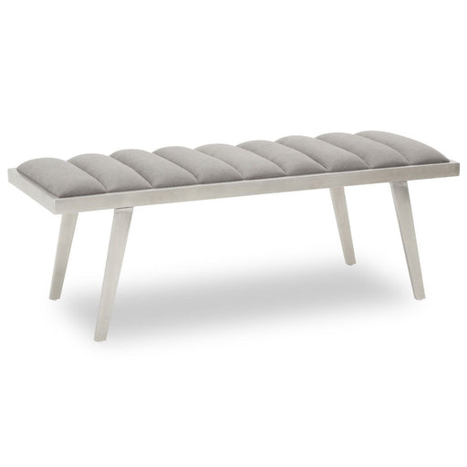 Gigi Grey Velvet & Brushed Silver Channel-Tufted Bench Seat - The Furniture Mega Store 