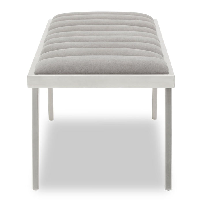 Gigi Grey Velvet & Brushed Silver Channel-Tufted Bench Seat - The Furniture Mega Store 
