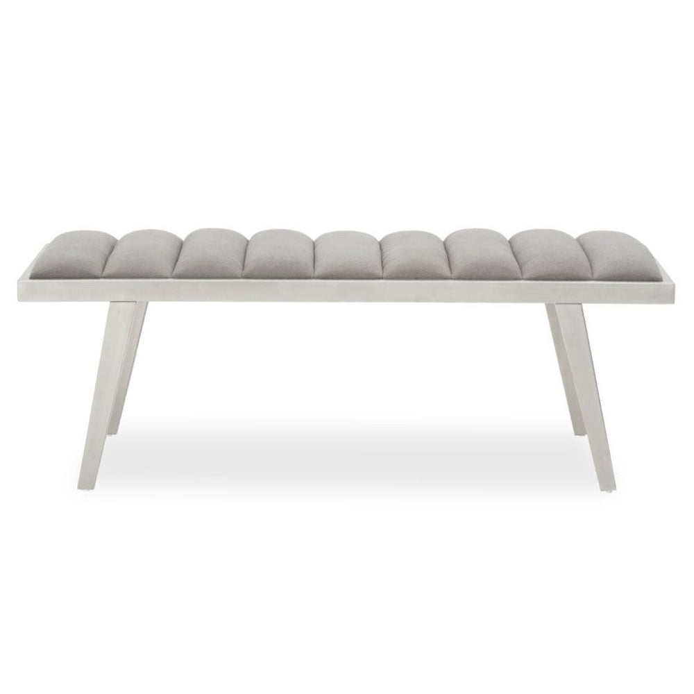 Gigi Grey Velvet & Brushed Silver Channel-Tufted Bench Seat - The Furniture Mega Store 