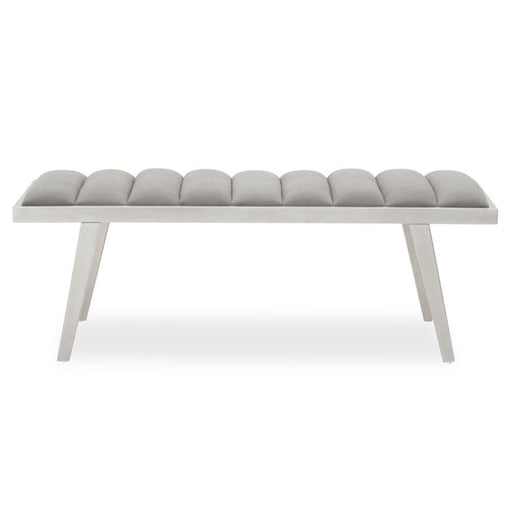 Gigi Grey Velvet & Brushed Silver Channel-Tufted Bench Seat - The Furniture Mega Store 