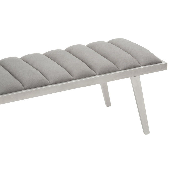 Gigi Grey Velvet & Brushed Silver Channel-Tufted Bench Seat - The Furniture Mega Store 