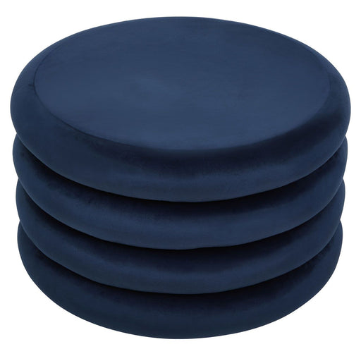 Ford Round Midnight Blue Velvet Ottoman Stool - The Furniture Mega Store 