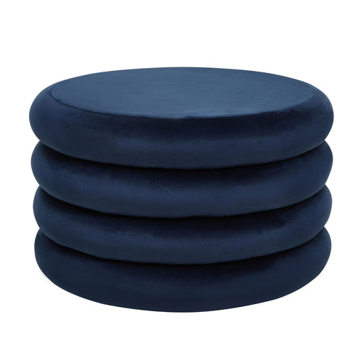 Ford Round Midnight Blue Velvet Ottoman Stool - The Furniture Mega Store 