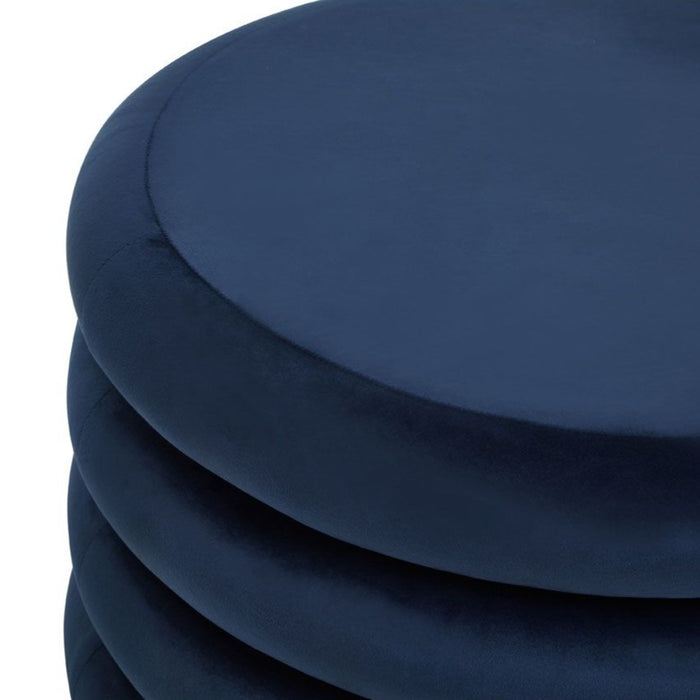 Ford Round Midnight Blue Velvet Ottoman Stool - The Furniture Mega Store 
