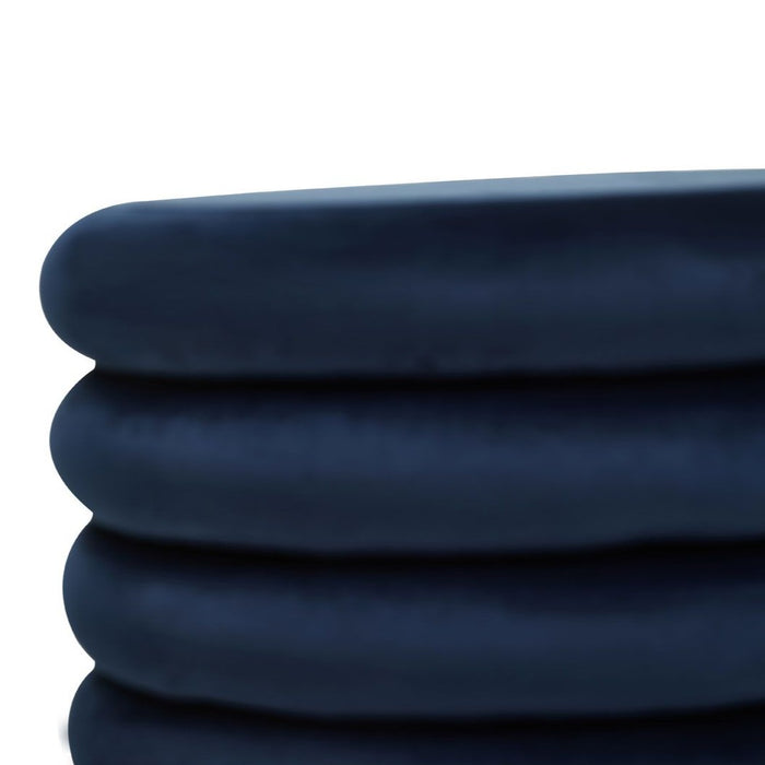 Ford Round Midnight Blue Velvet Ottoman Stool - The Furniture Mega Store 