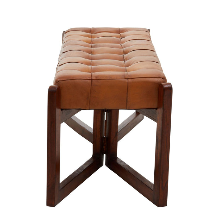 Ivy Genuine Leather Button Tufted Triangular Base Bench Seat