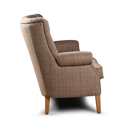 Hexham Chesterfield Wing Chair - Harris Tweed & Vintage Leather - The Furniture Mega Store 