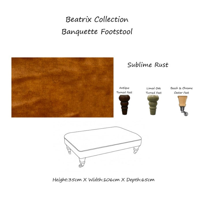 Beatrix Footstool - Choice Of Fabrics & Castor or Turned Feet - The Furniture Mega Store 
