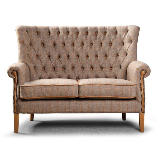 Hexham Chesterfield 2 Seater Sofa - Harris Tweed & Vintage Leather - The Furniture Mega Store 
