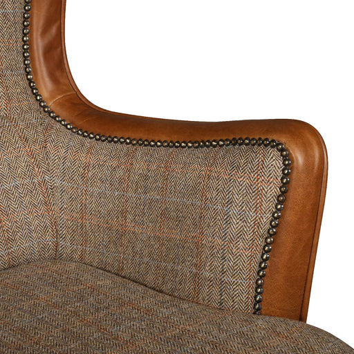 Elliot Bespoke Armchair - Harris Tweed & Vintage leather - The Furniture Mega Store 