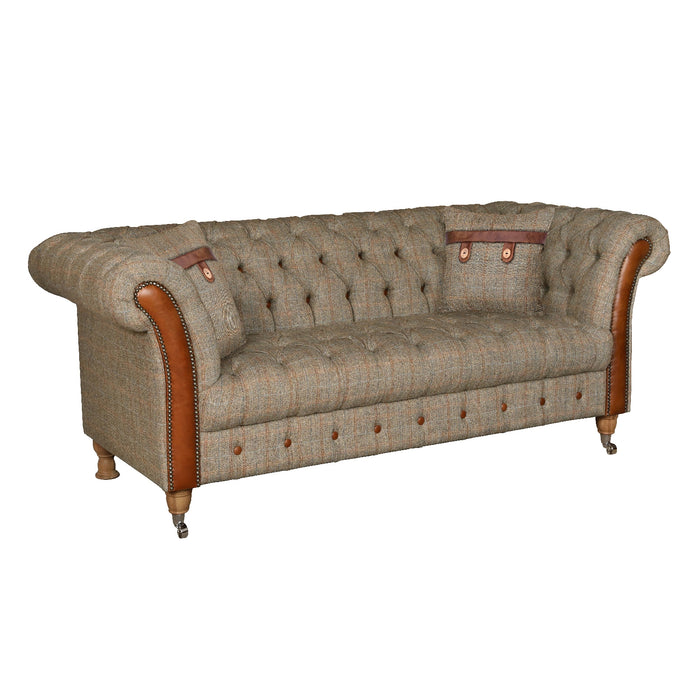 Westminster Buttoned Harris Tweed Vintage Leather Chesterfield Sofa Collection