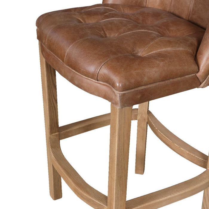 Bishop Brown Vintage Leather Buttoned Bar Stool - The Furniture Mega Store 