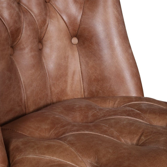 Bishop Brown Vintage Leather Buttoned Bar Stool - The Furniture Mega Store 