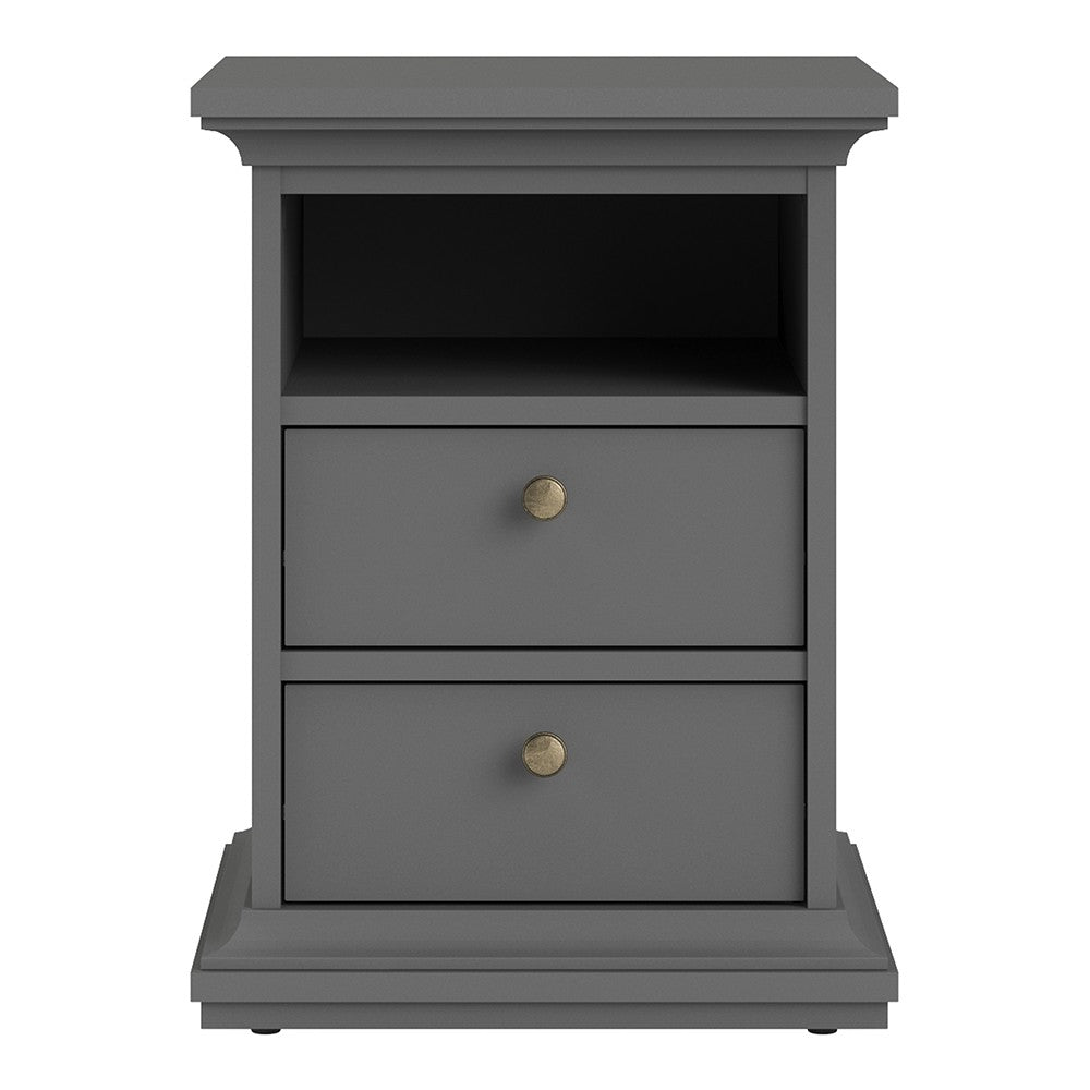 Parisian 2 Drawer Bedside in Matt Grey - The Furniture Mega Store 