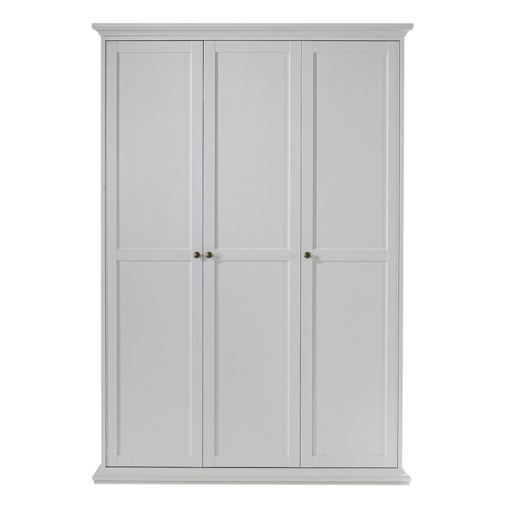 Parisian 3 Door Triple Wardrobe in White - The Furniture Mega Store 