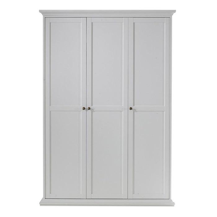Parisian 3 Door Triple Wardrobe in White - The Furniture Mega Store 