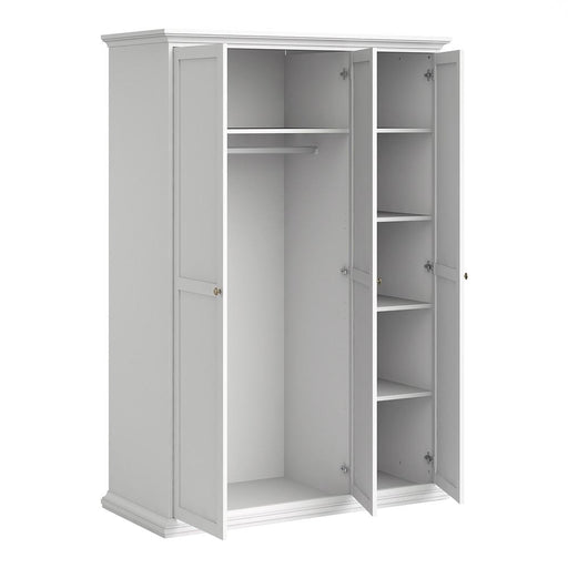 Parisian 3 Door Triple Wardrobe in White - The Furniture Mega Store 