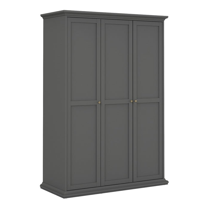 Parisian 3 Door Triple Wardrobe in Matt Grey - The Furniture Mega Store 