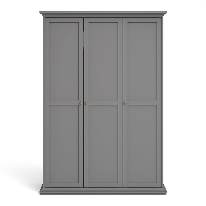 Parisian 3 Door Triple Wardrobe in Matt Grey - The Furniture Mega Store 