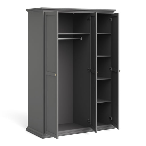 Parisian 3 Door Triple Wardrobe in Matt Grey - The Furniture Mega Store 