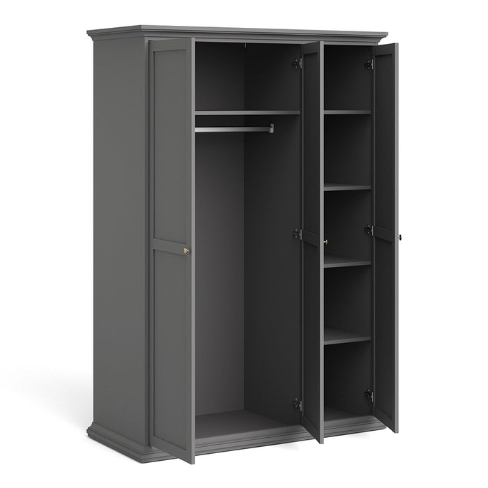 Parisian 3 Door Triple Wardrobe in Matt Grey - The Furniture Mega Store 