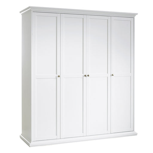 Parisian 4 Door Wardrobe in White - The Furniture Mega Store 