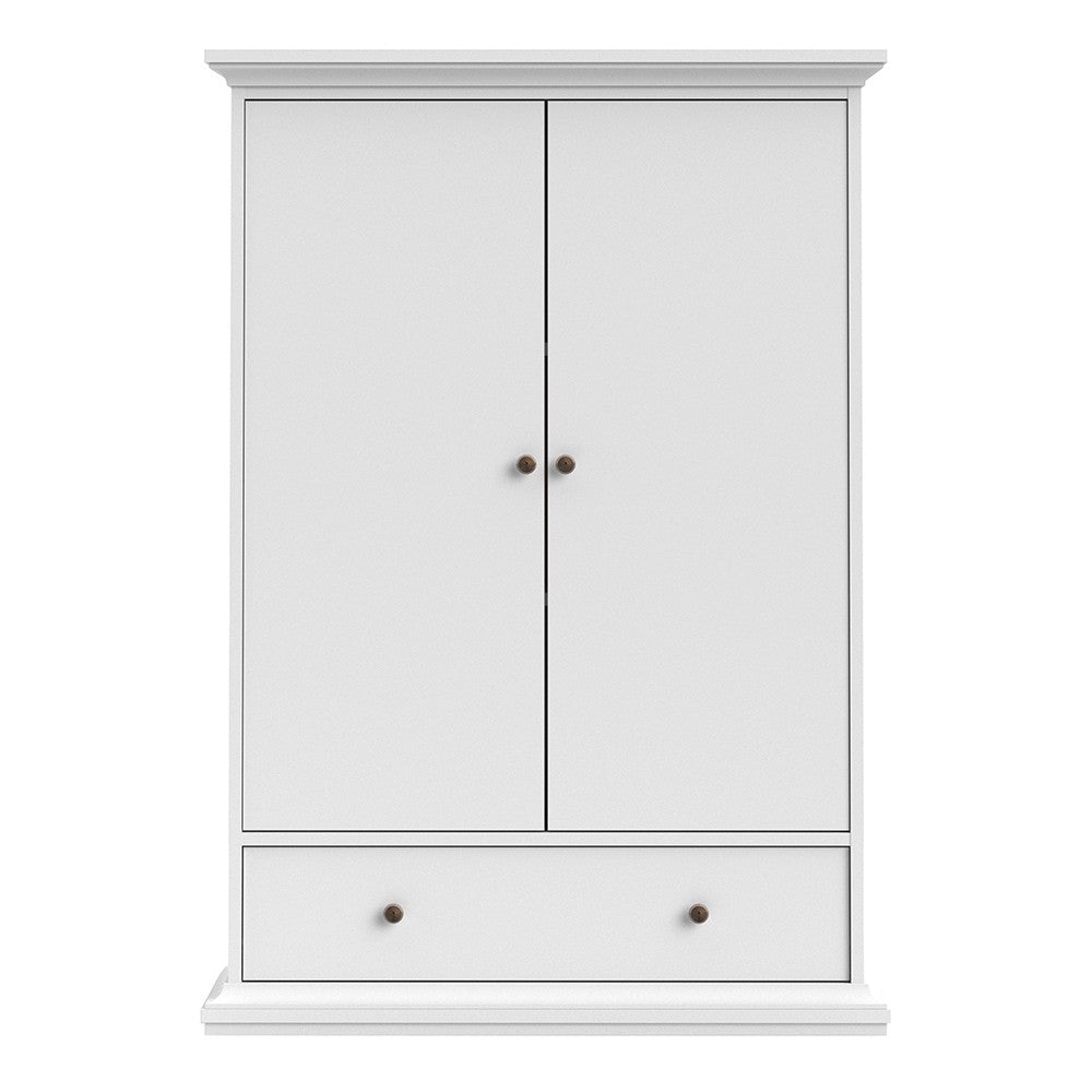 Parisian 2 Door 1 Drawer & 2 Shelves Wardrobe in White - The Furniture Mega Store 