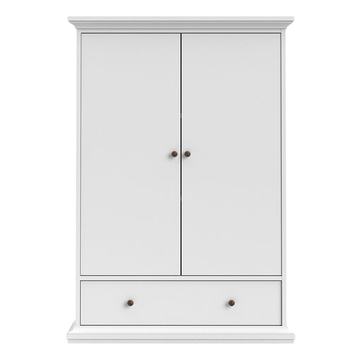 Parisian 2 Door 1 Drawer & 2 Shelves Wardrobe in White - The Furniture Mega Store 