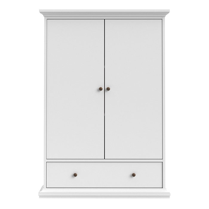 Parisian 2 Door 1 Drawer & 2 Shelves Wardrobe in White - The Furniture Mega Store 