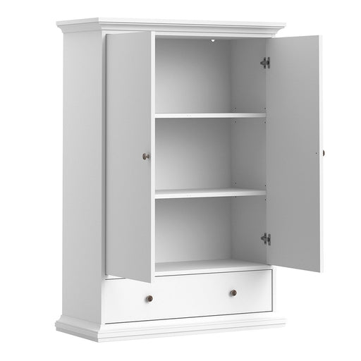 Parisian 2 Door 1 Drawer & 2 Shelves Wardrobe in White - The Furniture Mega Store 