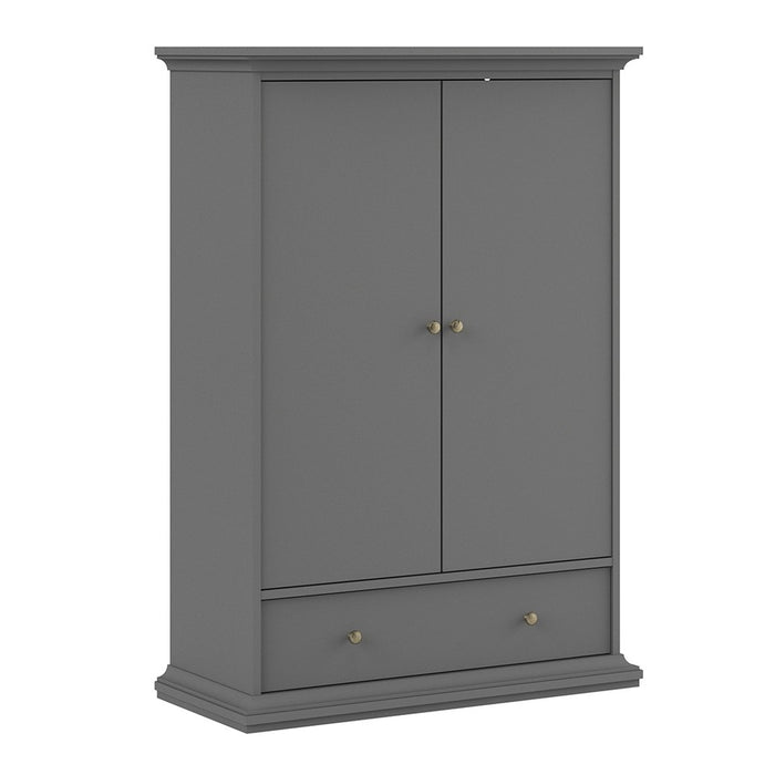 Parisian 2 Door 1 Drawer & 2 Shelves Wardrobe in Matt Grey - The Furniture Mega Store 