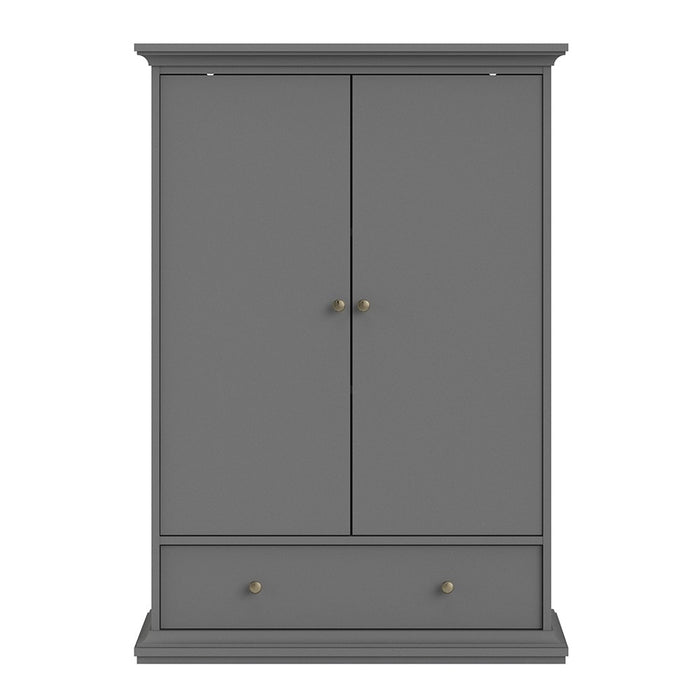 Parisian 2 Door 1 Drawer & 2 Shelves Wardrobe in Matt Grey - The Furniture Mega Store 