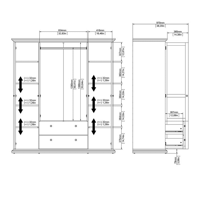 Parisian Wardrobe with 4 Doors and 2 Drawers in Matt Grey - The Furniture Mega Store 