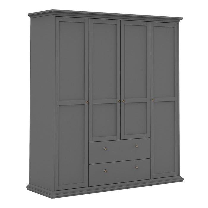 Parisian Wardrobe with 4 Doors and 2 Drawers in Matt Grey - The Furniture Mega Store 